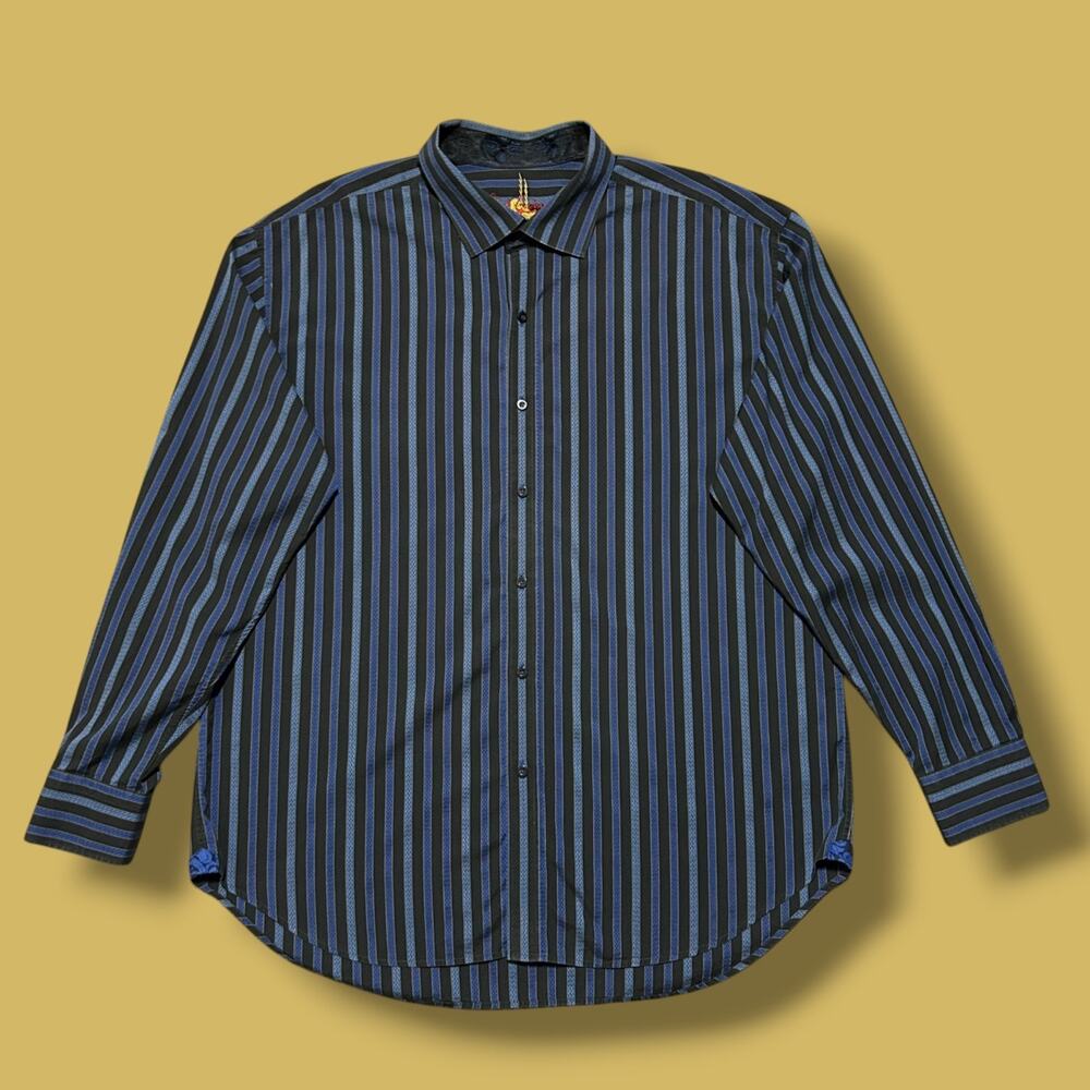 Robert Graham Shirt 3XL Long Sleeve Button Up Dress Dark Blue Cotton Mens